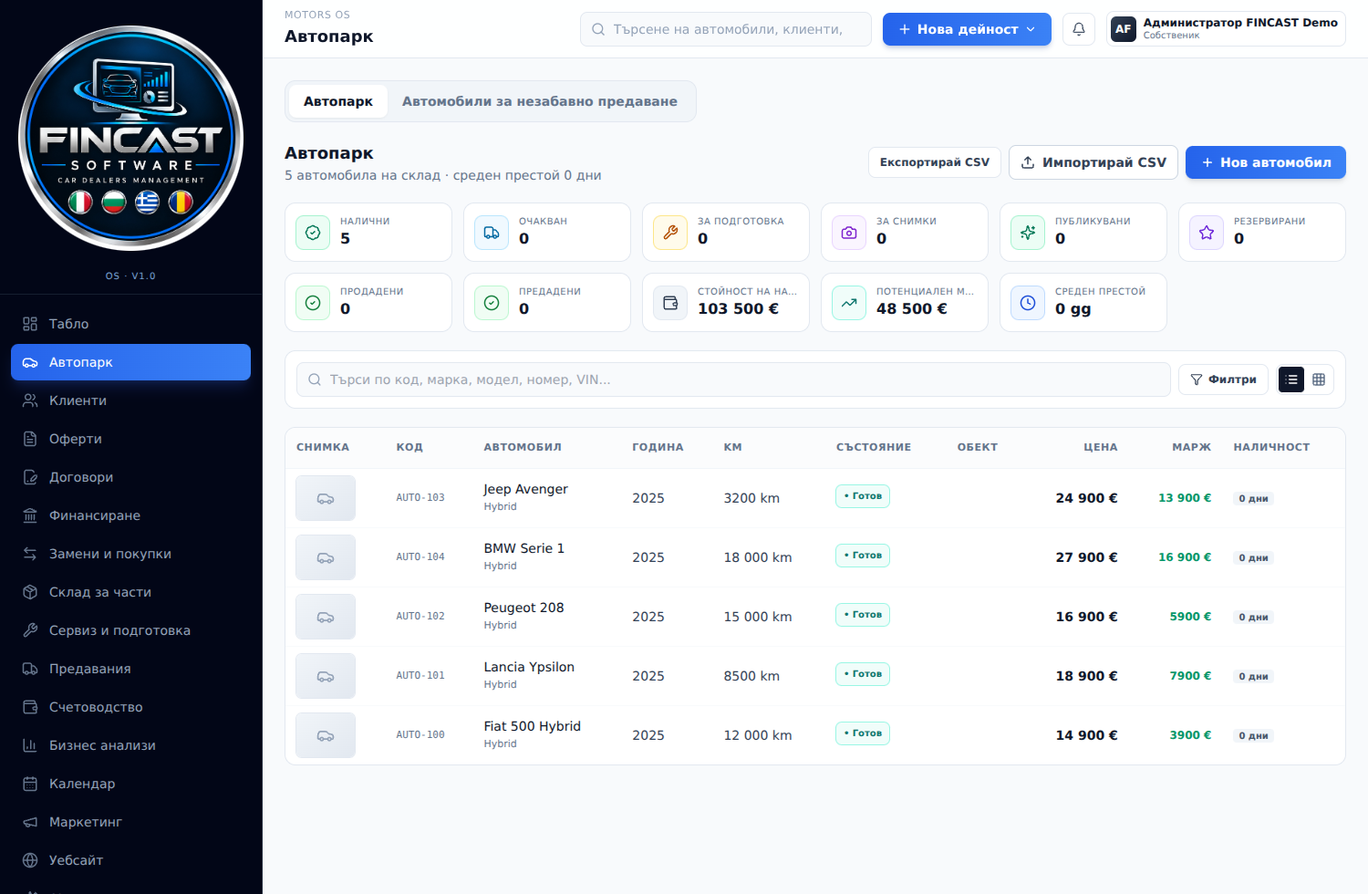 Наличности и покупки — FINCAST Software